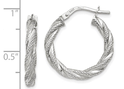14K White Gold Twisted Textured Hoop Earrings (Style TH690)
