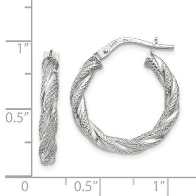 14K White Gold Twisted Textured Hoop Earrings, 20 x 3mm
