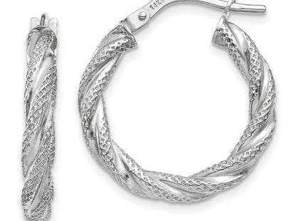 14K White Gold Twisted Textured Hoop Earrings (Style TH690)