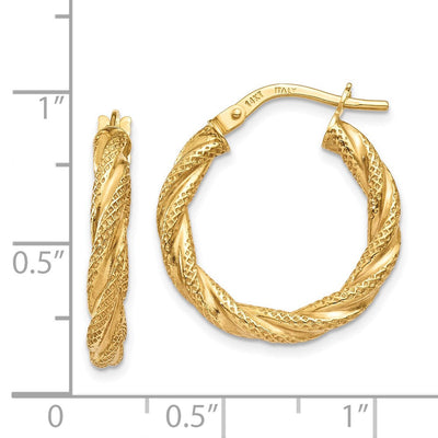 14K Twisted Textured Hoop Earrings, 20 x 3mm