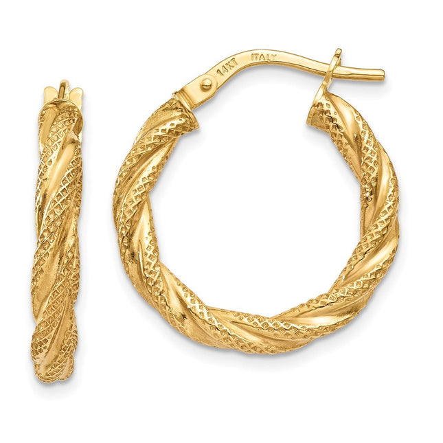 14K Twisted Textured Hoop Earrings, 20 x 3mm