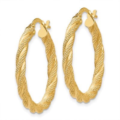14K Twisted Textured Hoop Earrings, 26 x 3mm
