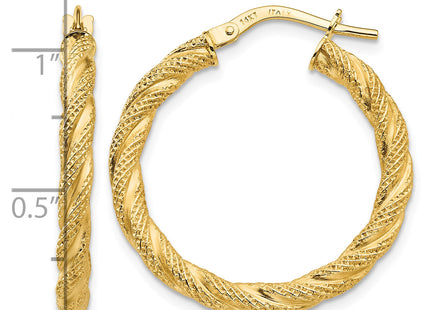 14K Twisted Textured Hoop Earrings, 26 x 3mm