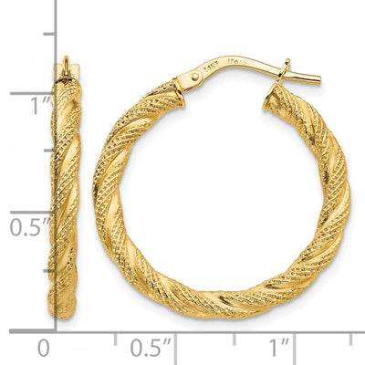 14K Twisted Textured Hoop Earrings, 26 x 3mm