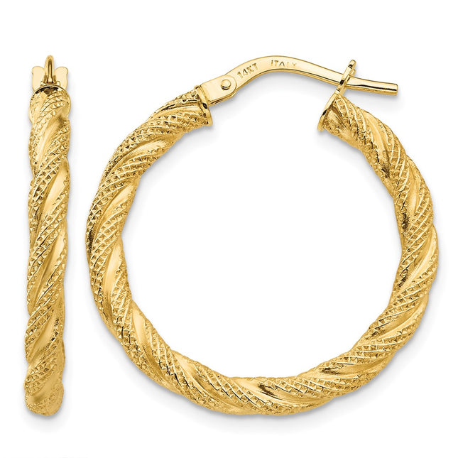 14K Twisted Textured Hoop Earrings, 26 x 3mm