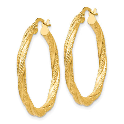 14K Twisted Textured Hoop Earrings, 32 x 3mm