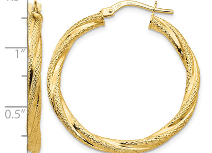 14K Twisted Textured Hoop Earrings, 32 x 3mm