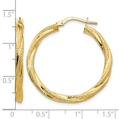 14K Twisted Textured Hoop Earrings, 32 x 3mm