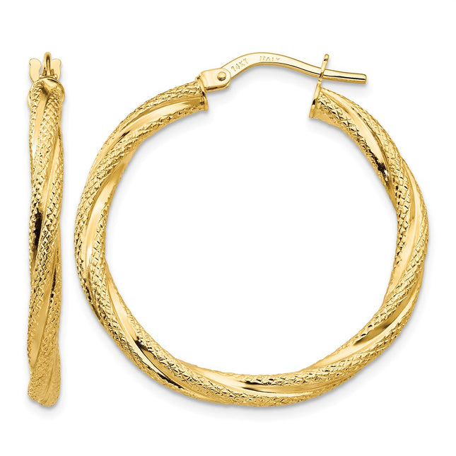 14K Twisted Textured Hoop Earrings, 32 x 3mm