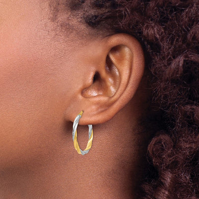 14K & Rhodium Twisted Hoop Earrings, 25 x 26mm
