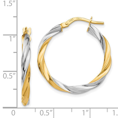 14K & Rhodium Twisted Hoop Earrings, 25 x 26mm