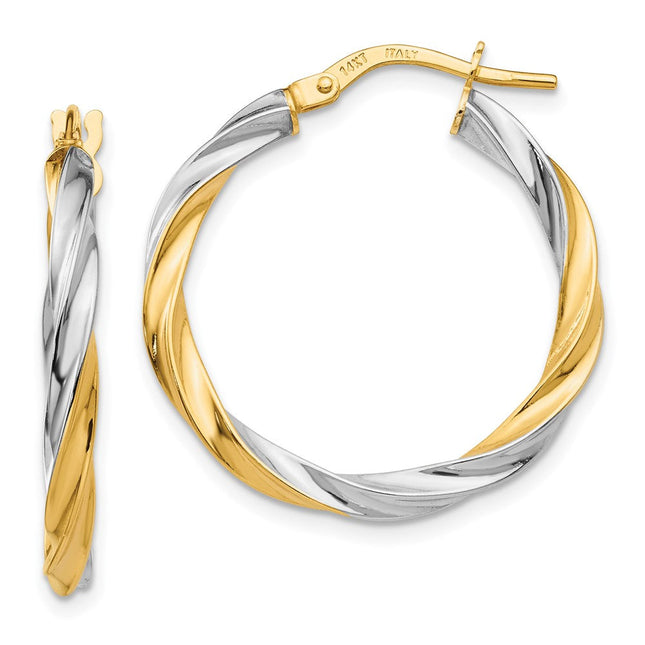 14K & Rhodium Twisted Hoop Earrings, 25 x 26mm