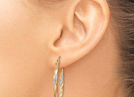 14k White & Rose Rhodium Satin Twisted Hoop Earrings (Style TH751)