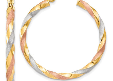 14k White & Rose Rhodium Satin Twisted Hoop Earrings (Style TH751)