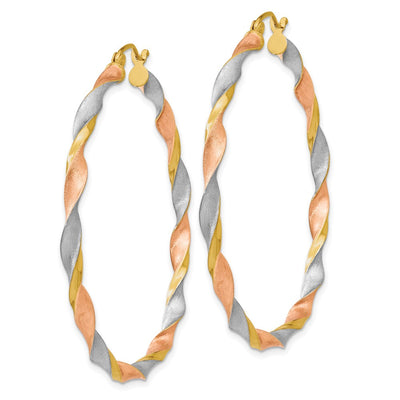 14K White & Rose Rhodium Satin Twisted Hoop Earrings, 50 x 3mm