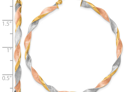 14k White & Rose Rhodium Satin Twisted Hoop Earrings, 50 x 3mm