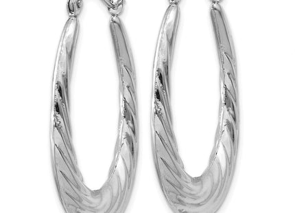 14k White Gold Polished and Textured Oval Hoop Earrings (Style TH792)