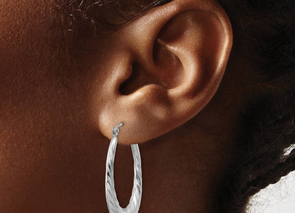 14k White Gold Polished and Textured Oval Hoop Earrings (Style TH792)