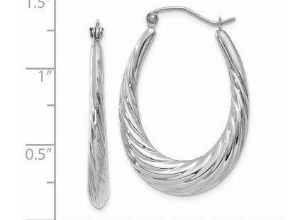 14k White Gold Polished and Textured Oval Hoop Earrings (Style TH792)