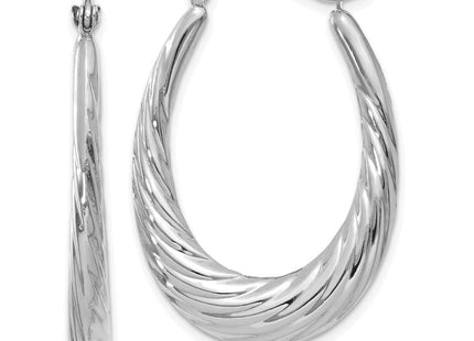 14k White Gold Polished and Textured Oval Hoop Earrings (Style TH792)