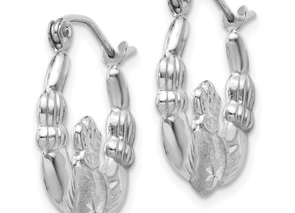 14K white gold claddagh hoop earrings, alternate view