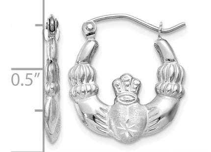 14K white gold claddagh hoop earrings, further view