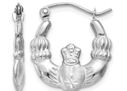 14K white gold claddagh hoop earrings