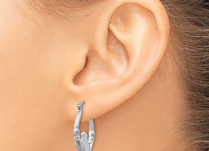 14k White Gold Satin and Diamond-cut Claddagh Hoop Earrings (Style TH801)