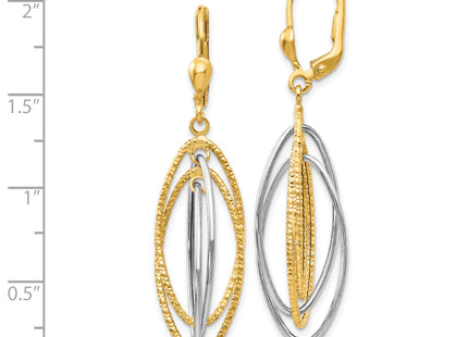 14K Two-Tone Textured and Polished Dangle Leverback Earrings, 48 x 11mm