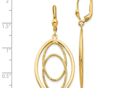 14K Gold Textured and Polished Dangle Leverback Earrings (Style TH875)