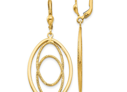 14K Gold Textured and Polished Dangle Leverback Earrings (Style TH875)