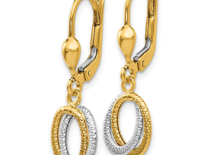14K Two-Tone Textured and Polished Dangle Leverback Earrings (Style TH877)