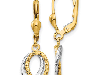 14K Two-Tone Textured and Polished Dangle Leverback Earrings (Style TH877)