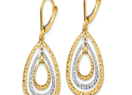 14K Two-tone Diamond Cut Leverback Earrings (Style TH882)