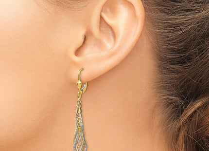 14K Two-tone Polished Diamond-cut Dangle Leverback Earrings (Style TH888)