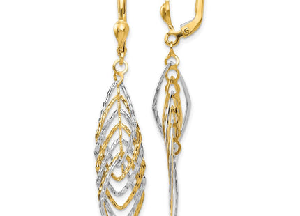 14K Two-tone Polished Diamond-cut Dangle Leverback Earrings (Style TH888)