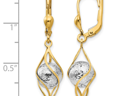 14K Two-tone Polished Diamond-cut Dangle Leverback Earrings, 34 x 9mm
