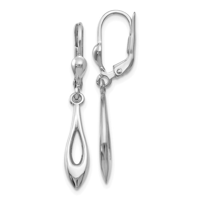 14K White Gold Polished Dangle Leverback Earrings, 36 x 5mm