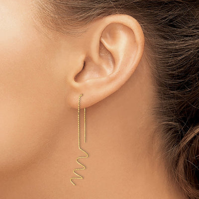 14K Polished Diamond-cut Spiral Threader Earrings
