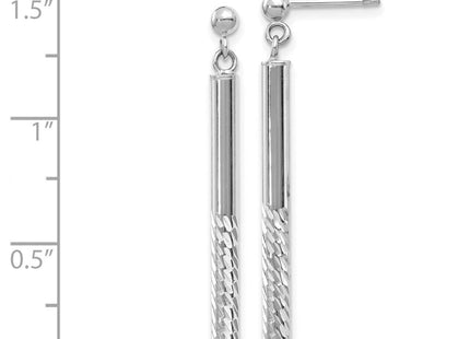 14k White Gold Polished and Diamond-cut Bar Dangle Post Earrings (Style TH954W)