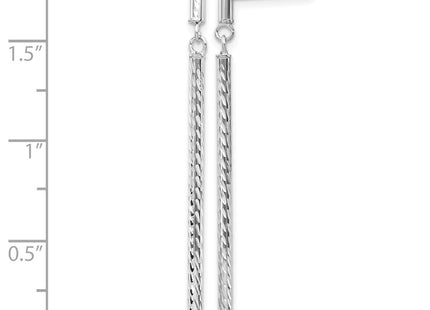 14K white gold bar drop earrings, further view