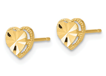 14k Polished Diamond-cut Heart Post Earrings, 6.65 x 6.75mm