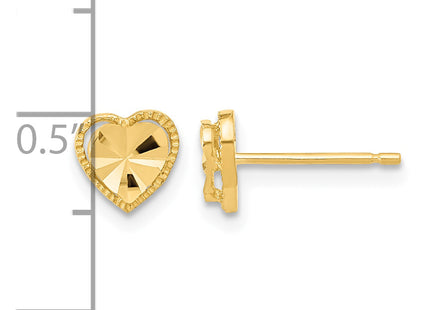 14k Polished Diamond-cut Heart Post Earrings, 6.65 x 6.75mm