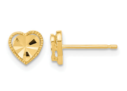 14k Polished Diamond-cut Heart Post Earrings, 6.65 x 6.75mm