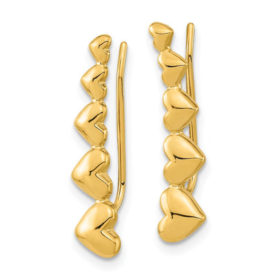 14K Gold Heart Polished Ear Climber Earrings