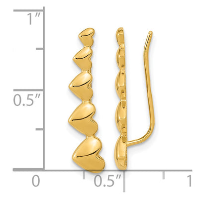 14K Gold Heart Polished Ear Climber Earrings