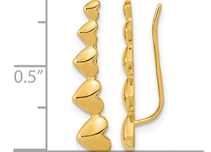 14K gold heart earrings, another view