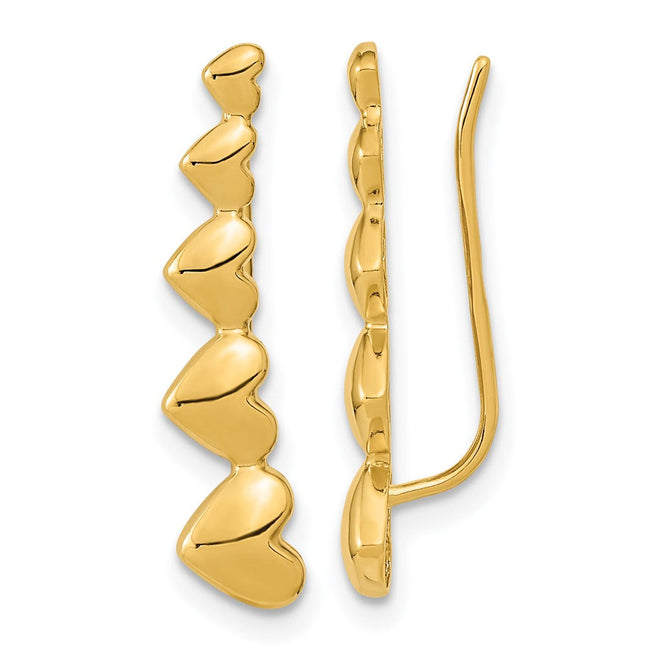 14k Polished Diamond-cut Heart Post Earrings, 6.65 x 6.75mm