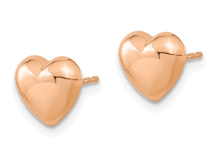 14K rose gold heart earrings, alternate view