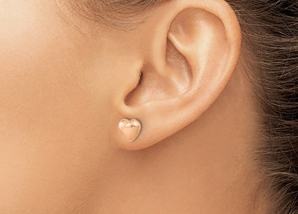 14K rose gold heart earrings, another view